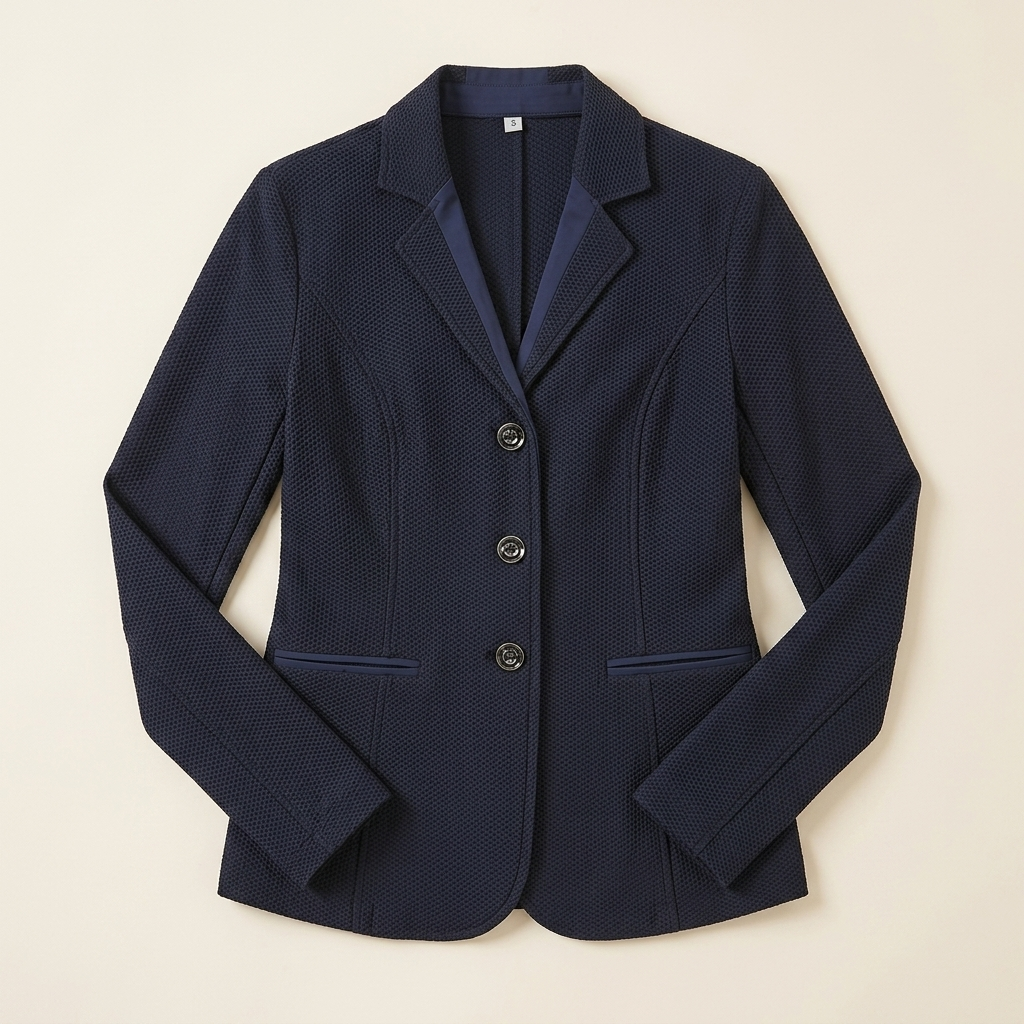 Women's competition riding shirt navy studio product shot