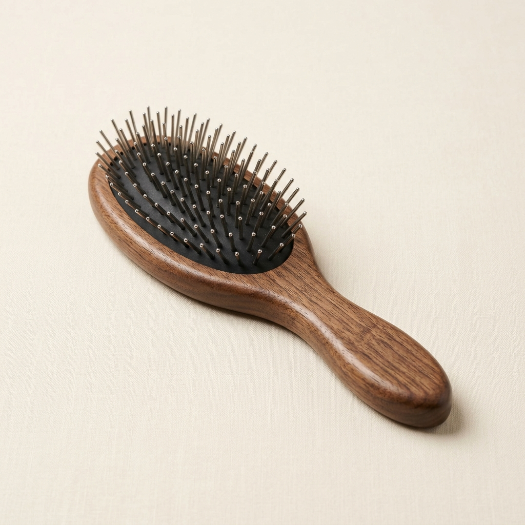 Wooden mane and tail brush for horses
