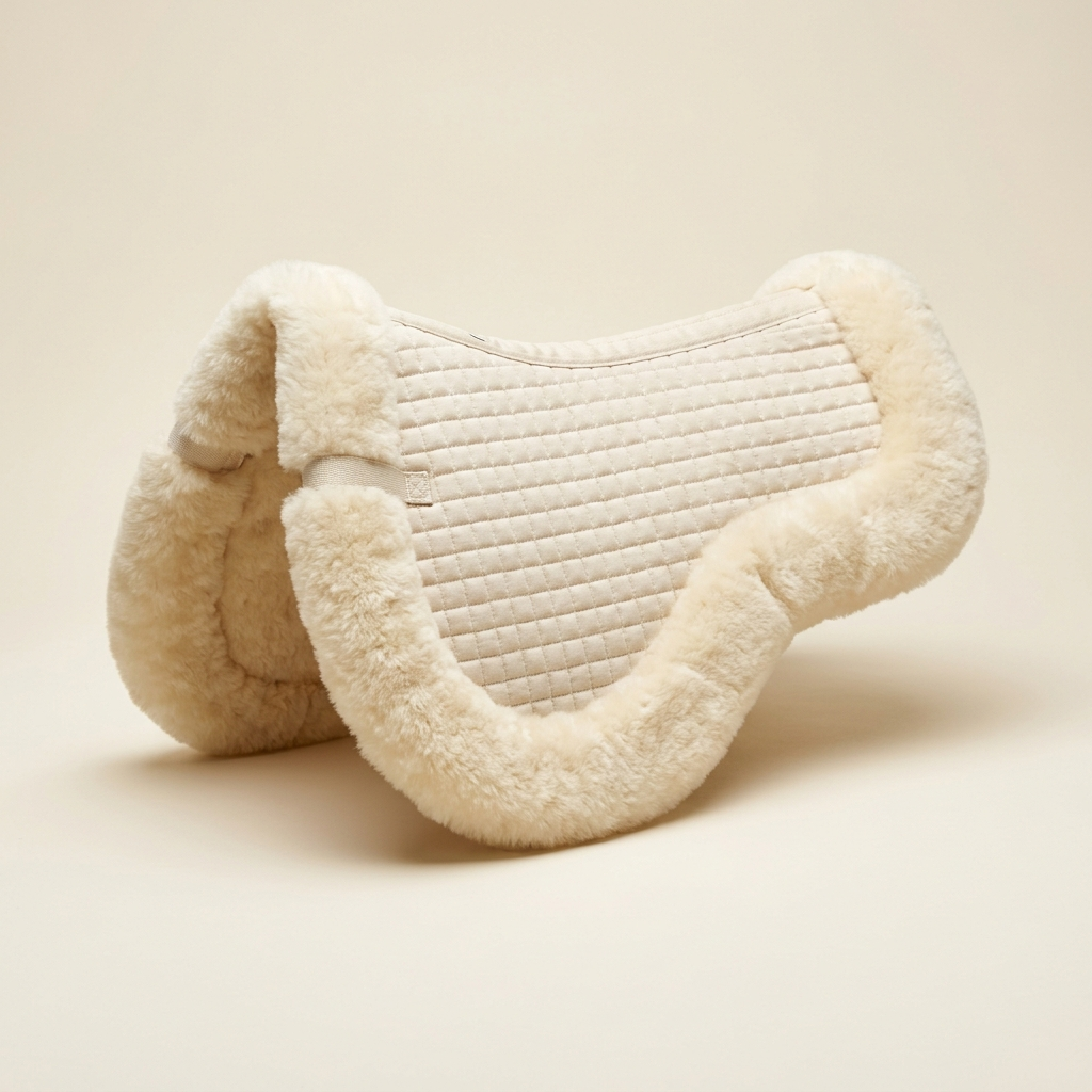 Natural sheepskin-style half pad with rolled edges