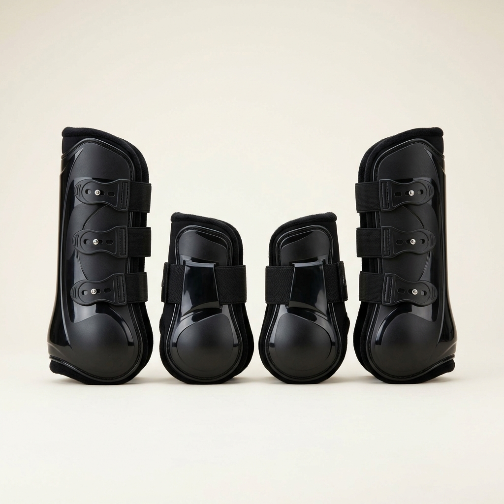 Black tendon and fetlock boot set for horses