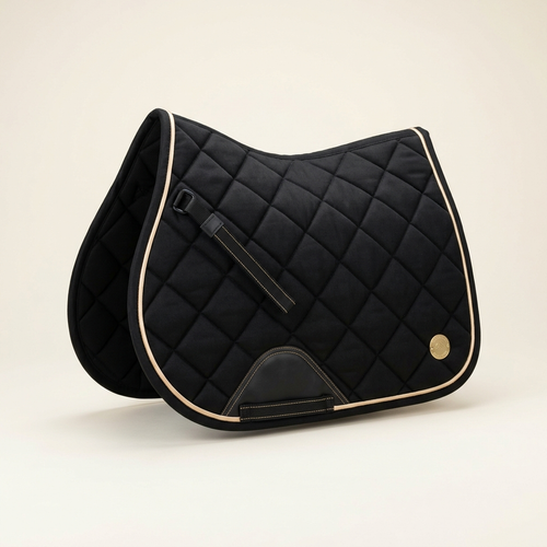 Black quilted all-purpose saddle pad with champagne piping