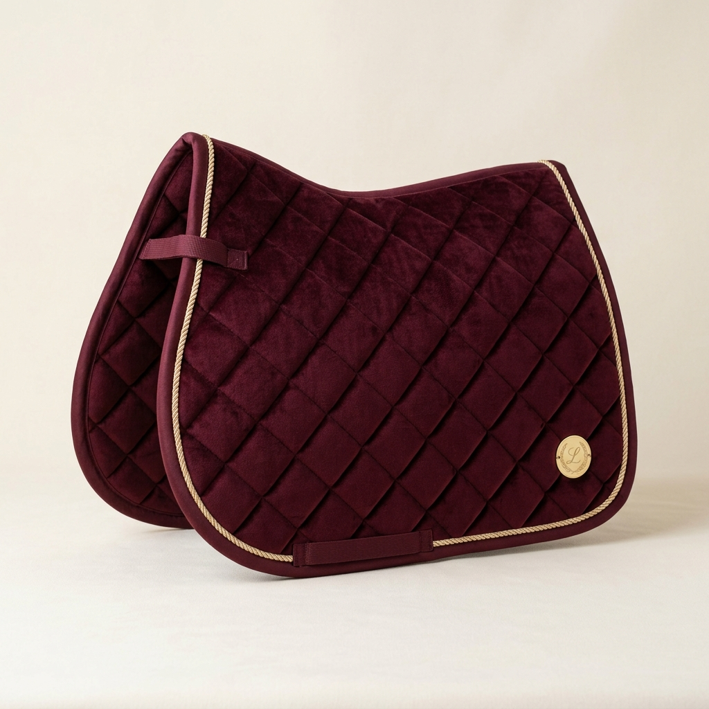 Bordeaux quilted dressage saddle pad with champagne piping