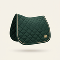 Forest green quilted dressage saddle pad with champagne piping