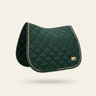 Forest green quilted dressage saddle pad with champagne piping