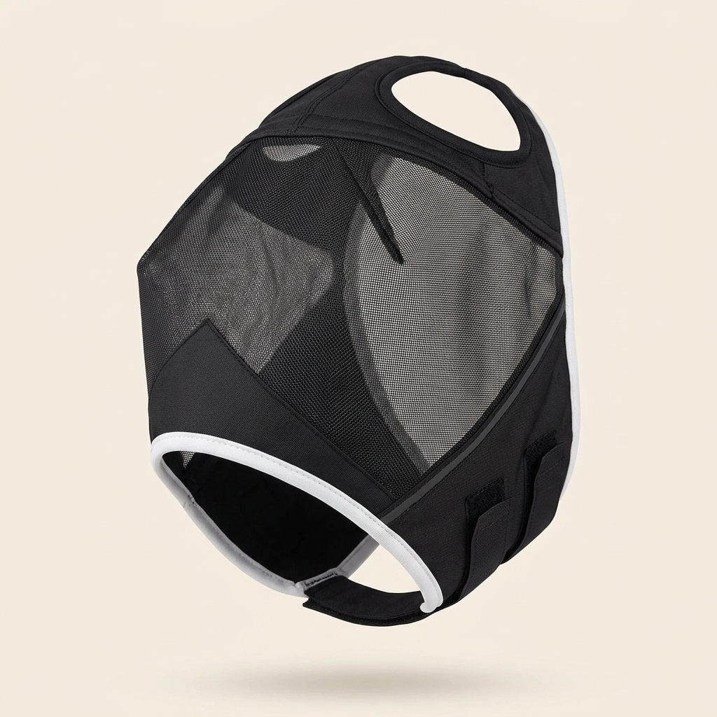 Horse fly mask without ears black studio product shot