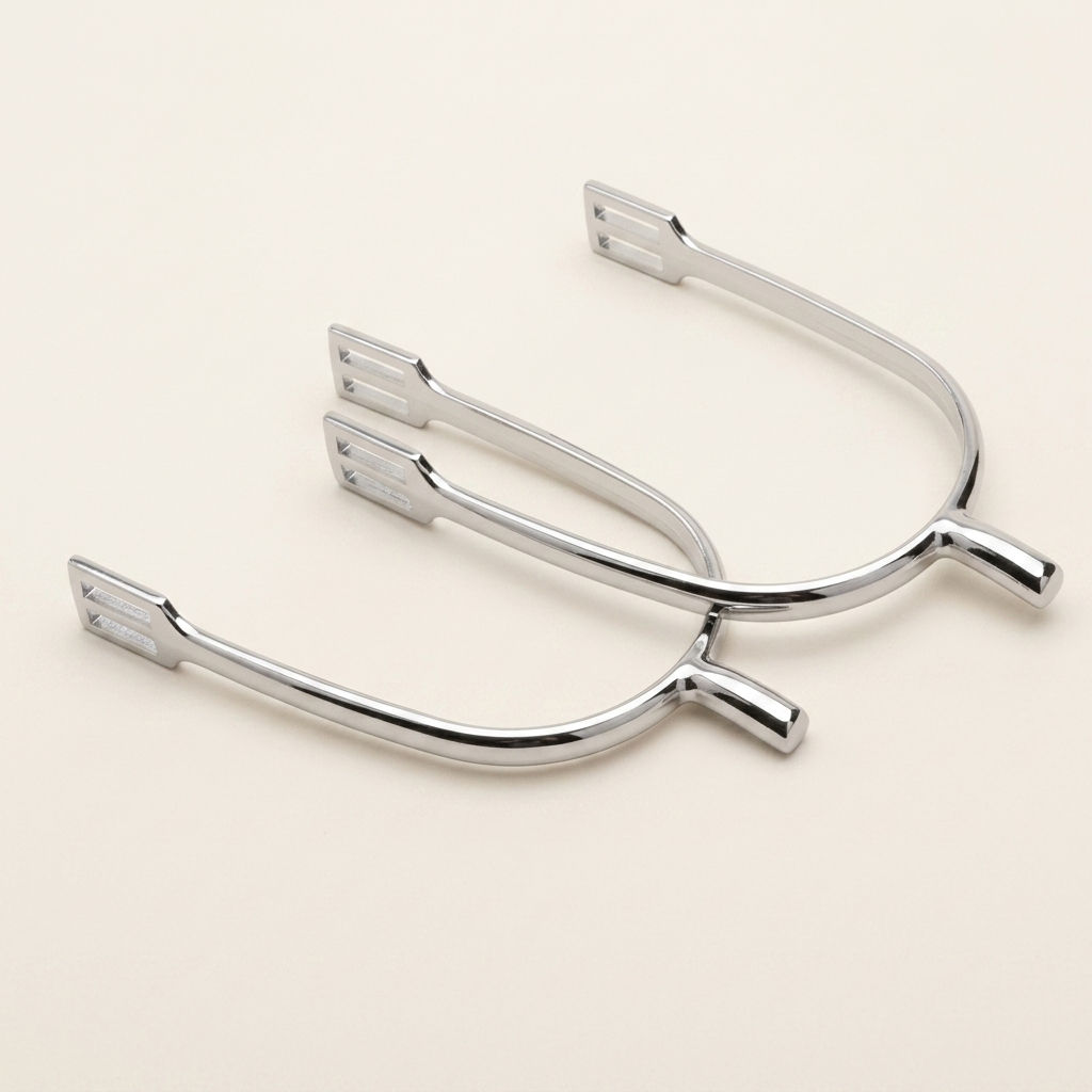 English riding spurs silver pair studio product shot