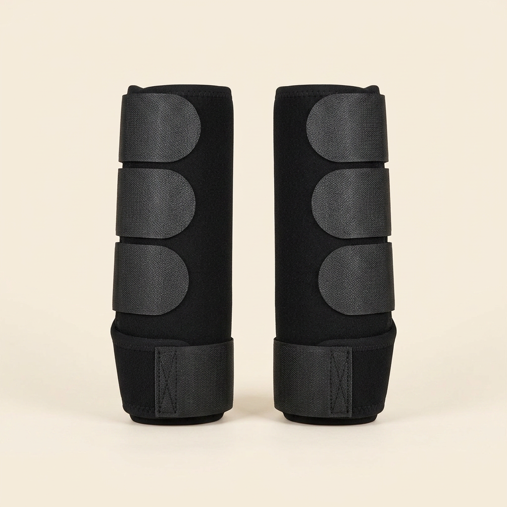 Neoprene horse leg wraps black pair studio product shot