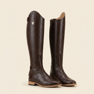 Tall PU leather riding boots studio product shot