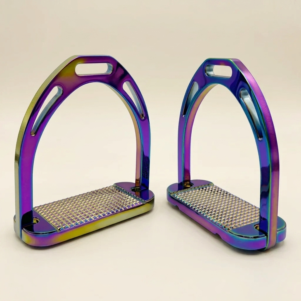 Rubber tread riding stirrups pair studio product shot