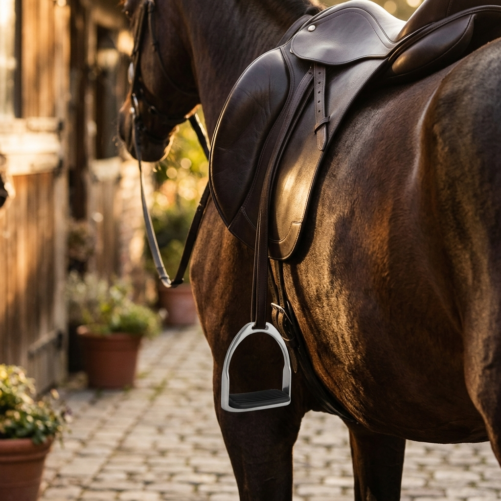 Safety riding stirrups on a saddle flap