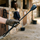 Rider holding a black riding crop close-up