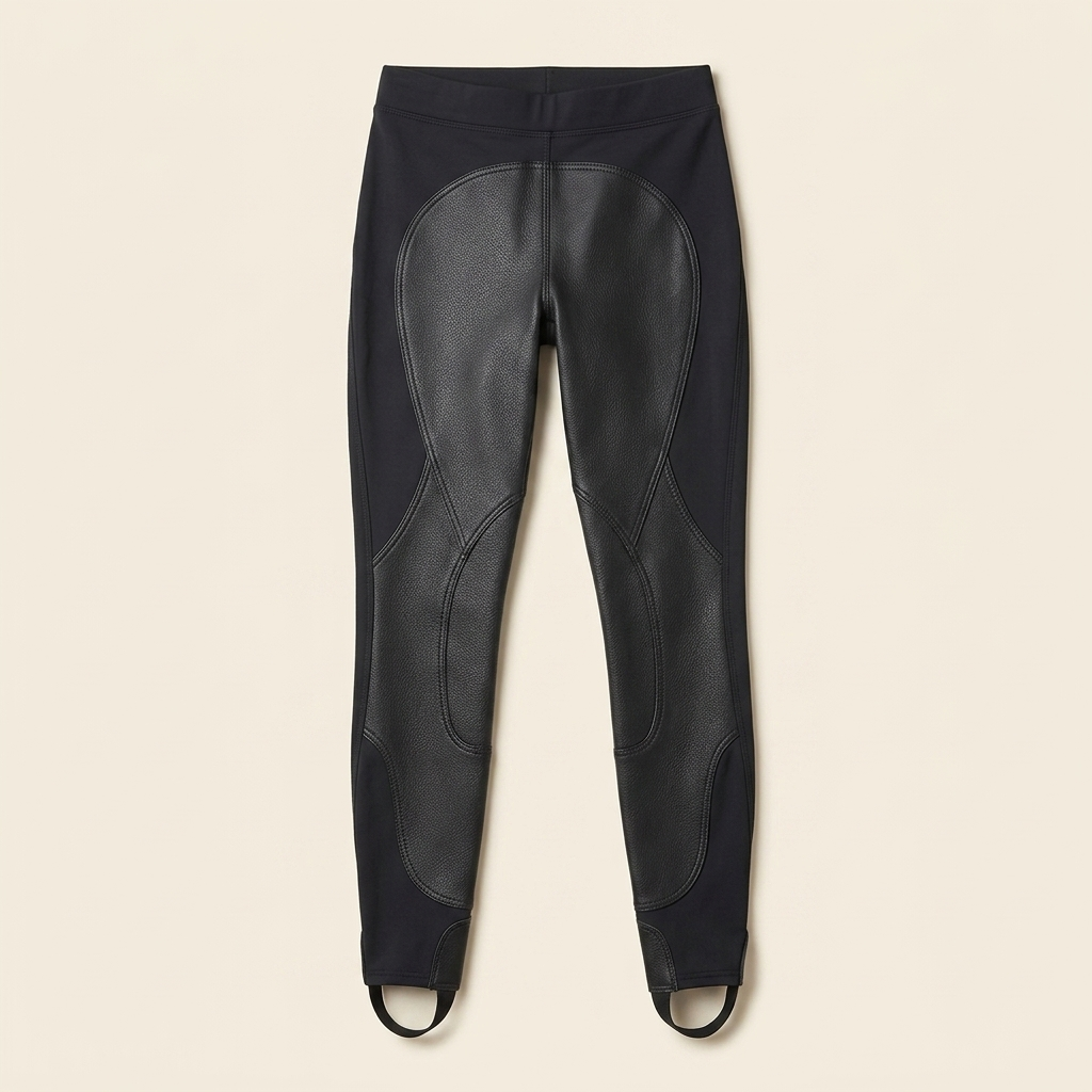 Stretch leather riding leggings studio product shot