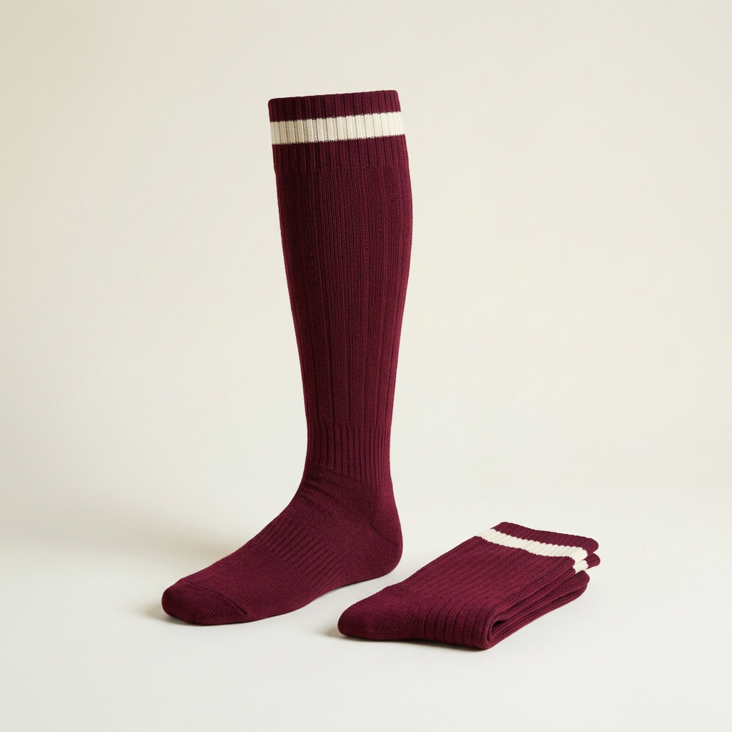 Bordeaux merino riding boot socks with ivory stripe