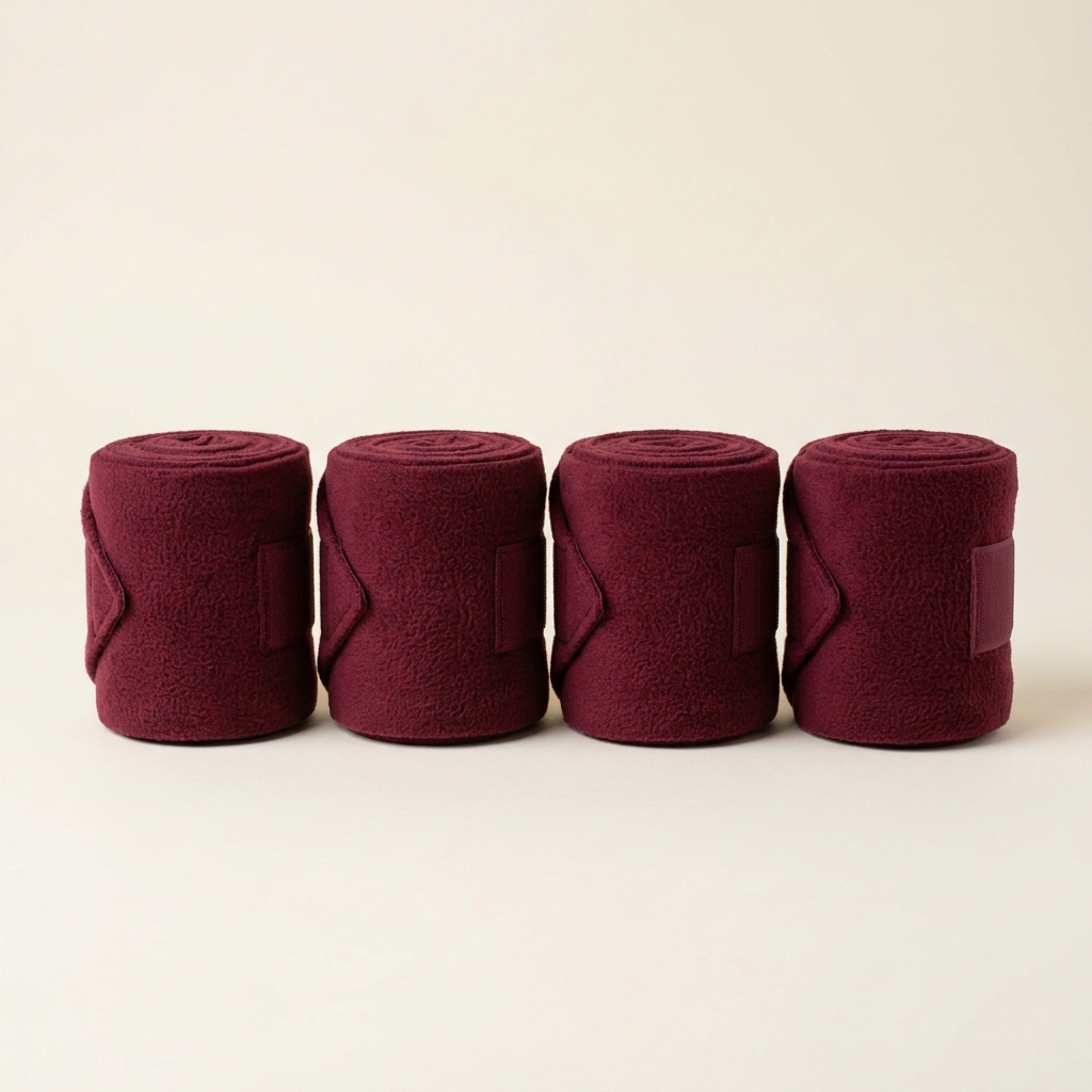 Set of four bordeaux fleece polo bandages rolled