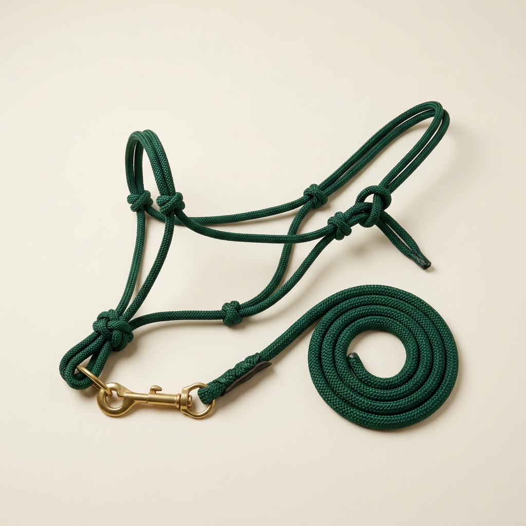 Forest green rope halter with matching lead rope