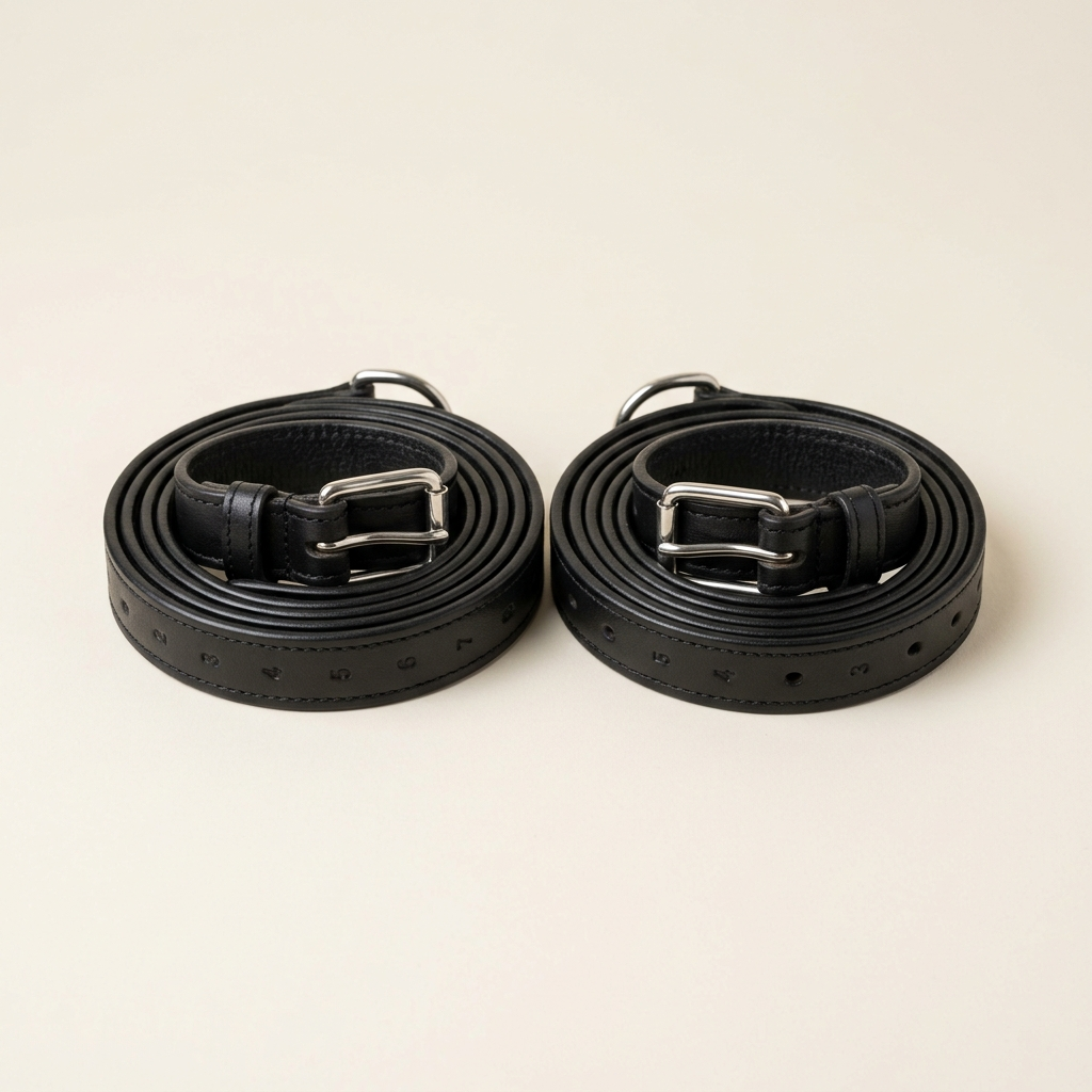 Pair of black leather stirrup leathers with stainless buckles