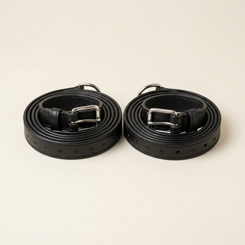 Pair of black leather stirrup leathers with stainless buckles